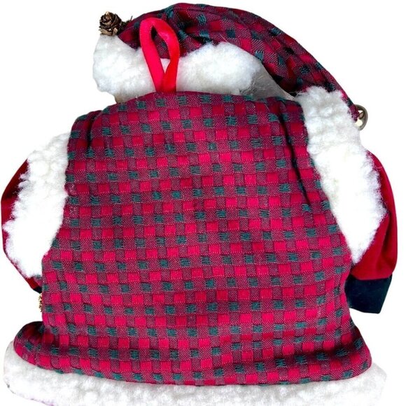 Santa Red Velour Christmas Stocking 3D Porcelain Face Glasses Bell Plaid Vest 24 - Picture 7 of 8